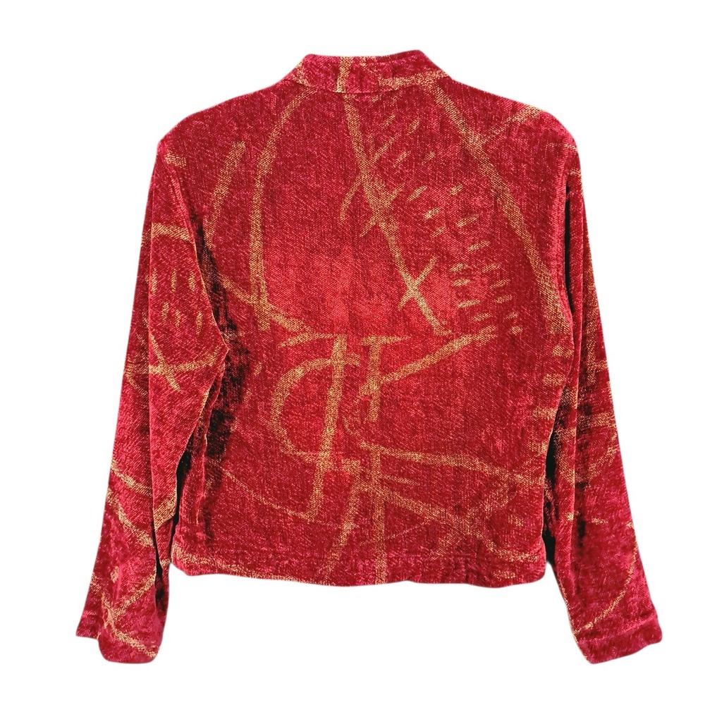 Maude Andrade Handwoven Chenille Jacket Full Zip Red Small Oversize Art USA VTG - Picture 3 of 10